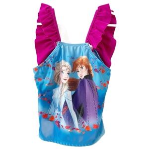 Disney Frozen II Bathing Swim Suit Top Ruffles Arms Shoulders Frozen II Graphic